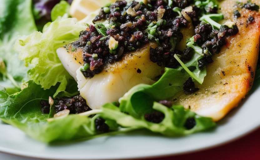 Baked Cod with Olive Tapenade and Salad